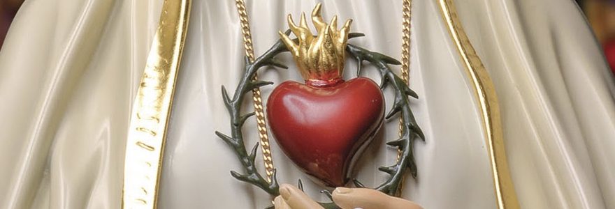 El Inmaculado Corazón: corazón transpasado con espada y rodeado de llamas
