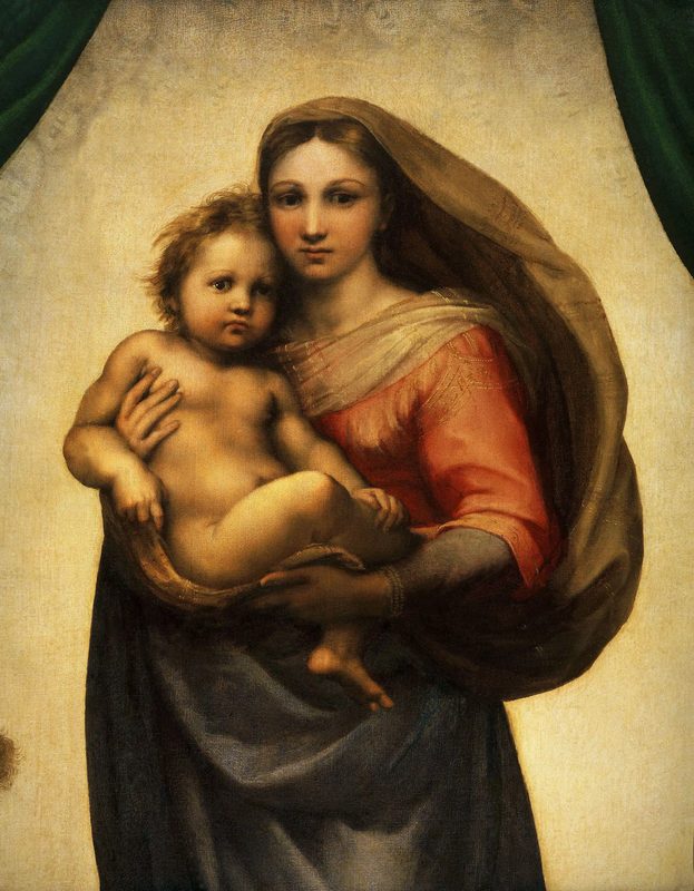 Detalle de la Madonna Sixtina de Rafael con María descendiendo del cielo